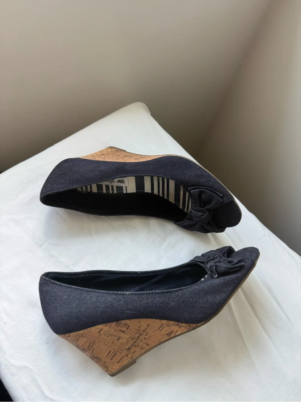 American Eagle Blue Peep-Toe wedge flats Size 8.5